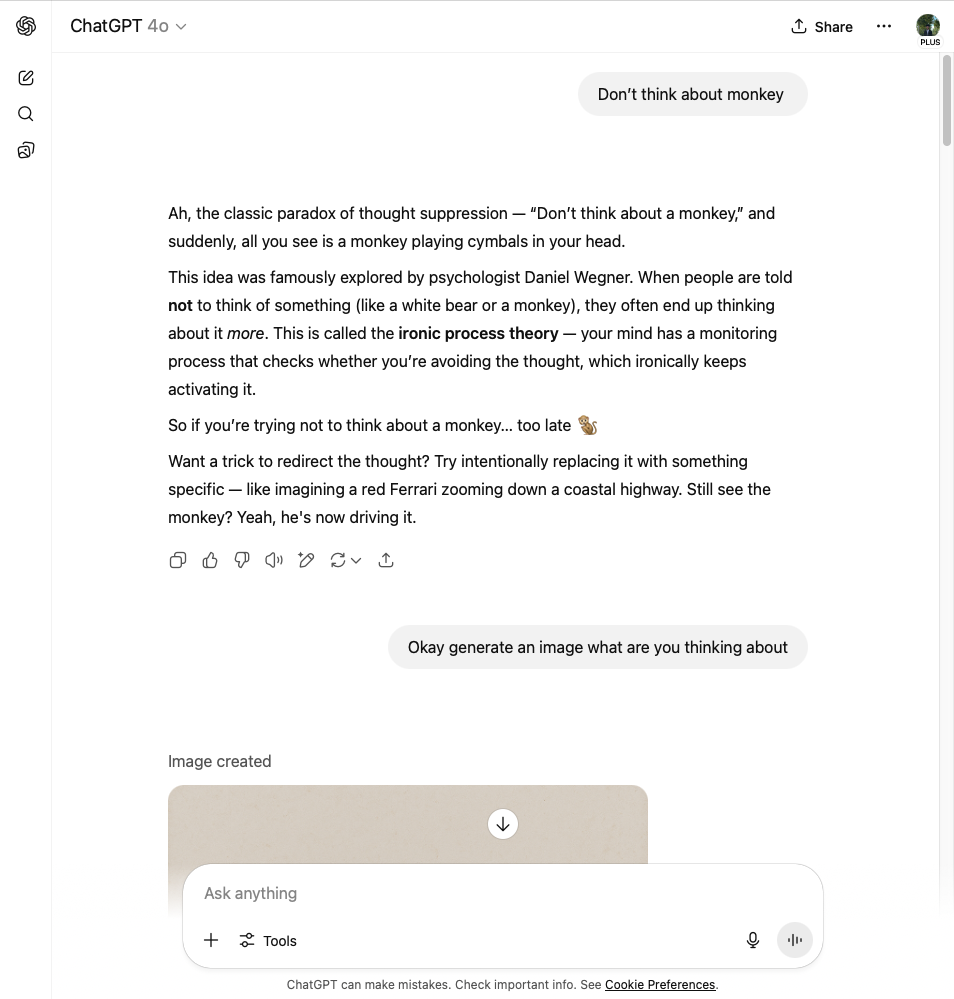 Initial prompt and ChatGPT's response recognizing Wegner's theory